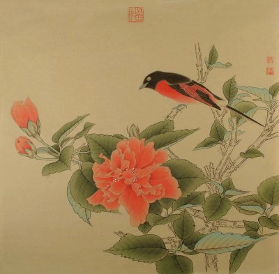 山花栖禽 2016 45X45cm