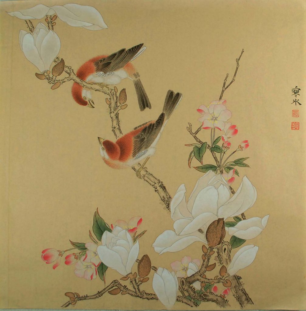 玉兰双雀 2016 45X45cm